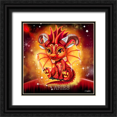 Zodiac Lil Dragonz Aries Black Ornate Wood Framed Art Print with Double Matting by Sheena Pike Art