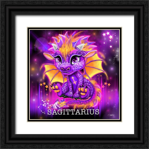 Zodiac Lil Dragonz Sagittarius Black Ornate Wood Framed Art Print with Double Matting by Sheena Pike Art
