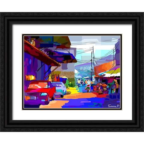 Evening In The Village Black Ornate Wood Framed Art Print with Double Matting by Pansanit, Surapol