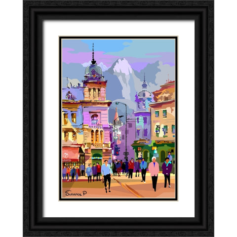 Fantasy City Black Ornate Wood Framed Art Print with Double Matting by Pansanit, Surapol