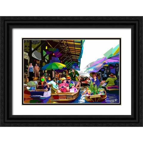 Floting Martket Black Ornate Wood Framed Art Print with Double Matting by Pansanit, Surapol