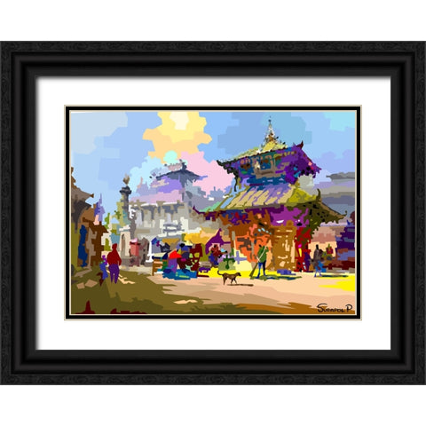 Old Town Black Ornate Wood Framed Art Print with Double Matting by Pansanit, Surapol