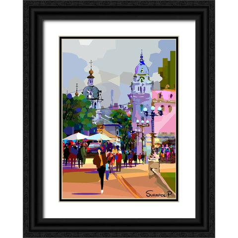 Tourist City Black Ornate Wood Framed Art Print with Double Matting by Pansanit, Surapol