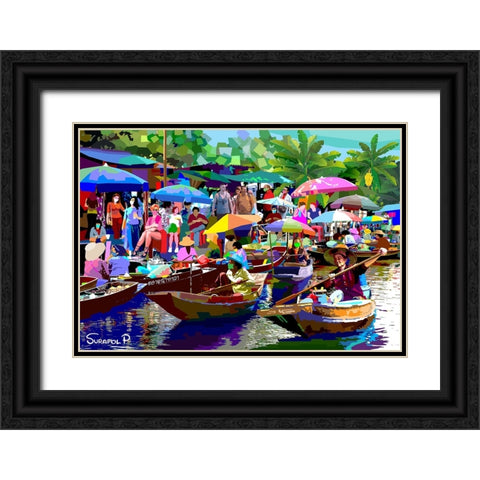 Tour The Floating Market No1 Black Ornate Wood Framed Art Print with Double Matting by Pansanit, Surapol