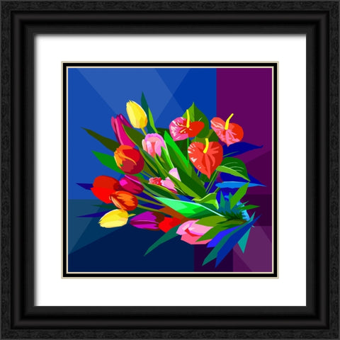 Mix Flower Black Ornate Wood Framed Art Print with Double Matting by Pansanit, Surapol