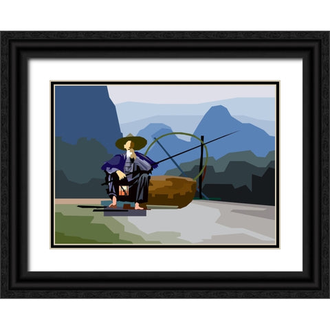 Fisherman Black Ornate Wood Framed Art Print with Double Matting by Pansanit, Surapol