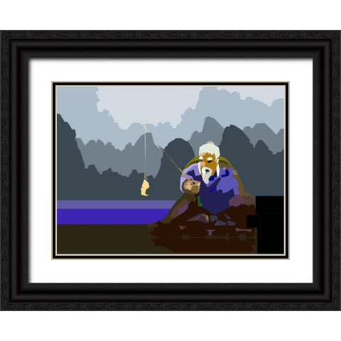 Fishman Black Ornate Wood Framed Art Print with Double Matting by Pansanit, Surapol