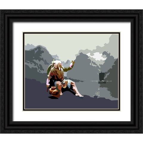 Old Fisherman Black Ornate Wood Framed Art Print with Double Matting by Pansanit, Surapol
