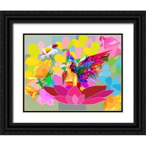 Lady Flowers Black Ornate Wood Framed Art Print with Double Matting by Pansanit, Surapol
