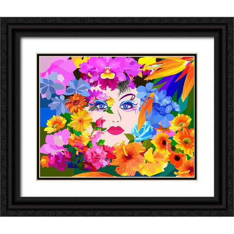 Flowers And Lady Black Ornate Wood Framed Art Print with Double Matting by Pansanit, Surapol
