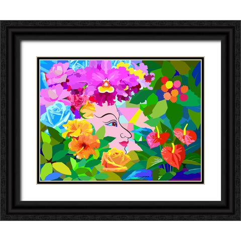 Nature Flower Woman Black Ornate Wood Framed Art Print with Double Matting by Pansanit, Surapol