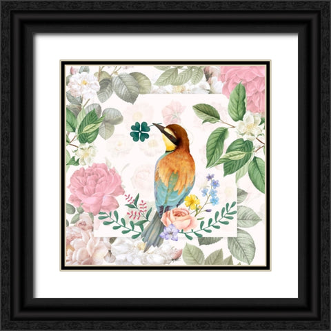 Beautiful Birdie Black Ornate Wood Framed Art Print with Double Matting by The Font Diva