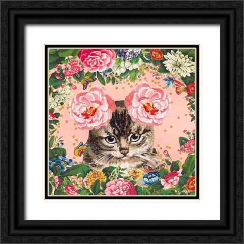 Cat Garden Black Ornate Wood Framed Art Print with Double Matting by The Font Diva