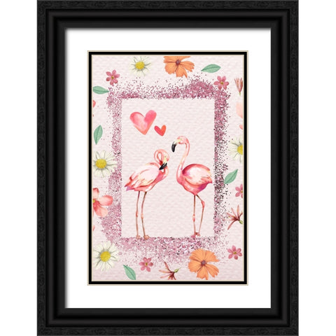 Flamingo Flattery Black Ornate Wood Framed Art Print with Double Matting by The Font Diva