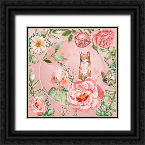 Flower Fox Black Ornate Wood Framed Art Print with Double Matting by The Font Diva