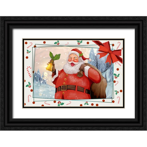 Holly Jolly Christmas Black Ornate Wood Framed Art Print with Double Matting by The Font Diva