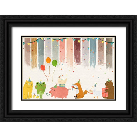 Party Animals Black Ornate Wood Framed Art Print with Double Matting by The Font Diva