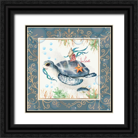 Sea Friends Black Ornate Wood Framed Art Print with Double Matting by The Font Diva