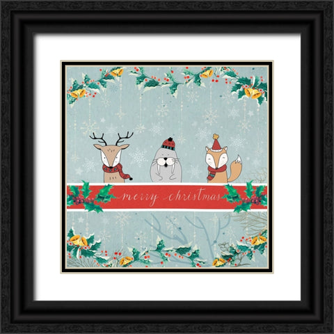 Merry Christmas Black Ornate Wood Framed Art Print with Double Matting by The Font Diva
