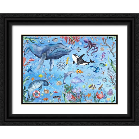 Deep Blue Sea Black Ornate Wood Framed Art Print with Double Matting by The Font Diva