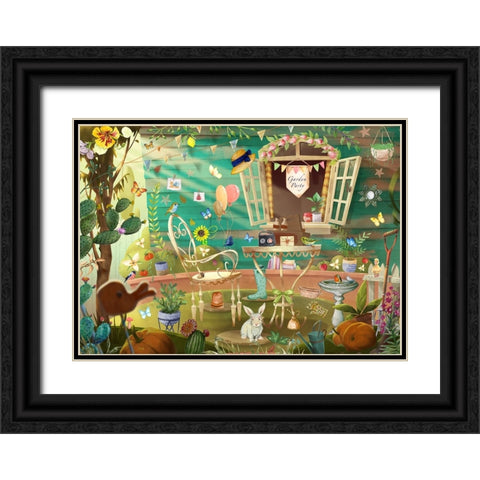 Garden Party Black Ornate Wood Framed Art Print with Double Matting by The Font Diva
