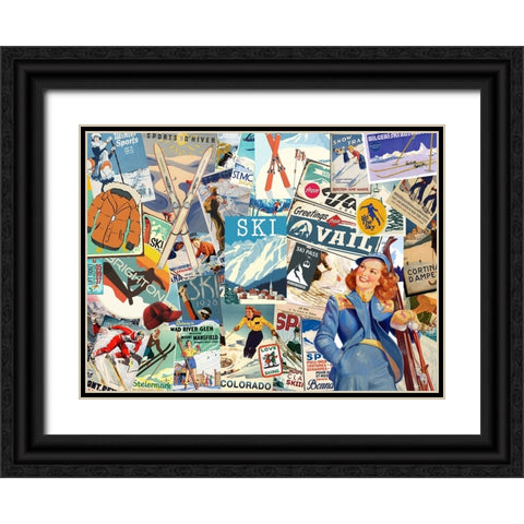 Ski Lodge Black Ornate Wood Framed Art Print with Double Matting by The Font Diva