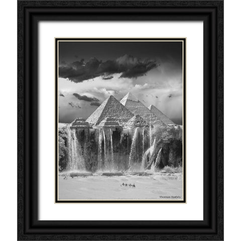 Camel Wash Station Black Ornate Wood Framed Art Print with Double Matting by Barbey, Thomas