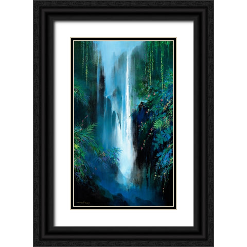 Inside The Falls Black Ornate Wood Framed Art Print with Double Matting by Leung, Thomas