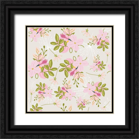 Pink Floral Pattern Black Ornate Wood Framed Art Print with Double Matting by Lavoie, Tina
