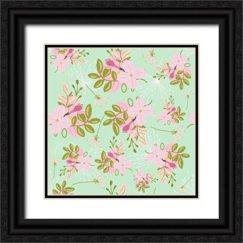 Pink Mint Floral Pattern Black Ornate Wood Framed Art Print with Double Matting by Lavoie, Tina