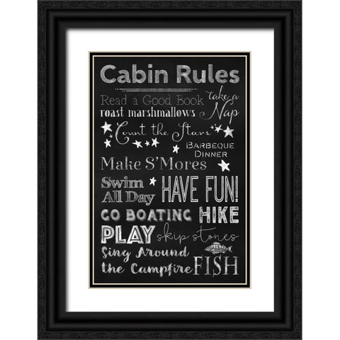 Chalkboard Cabin Rules Black Ornate Wood Framed Art Print with Double Matting by Lavoie, Tina