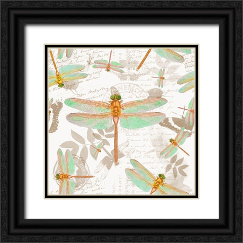 Vintage Botanicals Dragonfly Pattern Copper Black Ornate Wood Framed Art Print with Double Matting by Lavoie, Tina