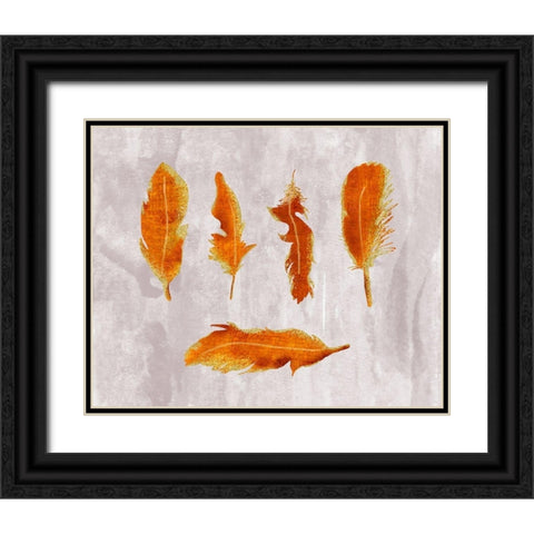 Gold Ombre Feathers III Black Ornate Wood Framed Art Print with Double Matting by Lavoie, Tina