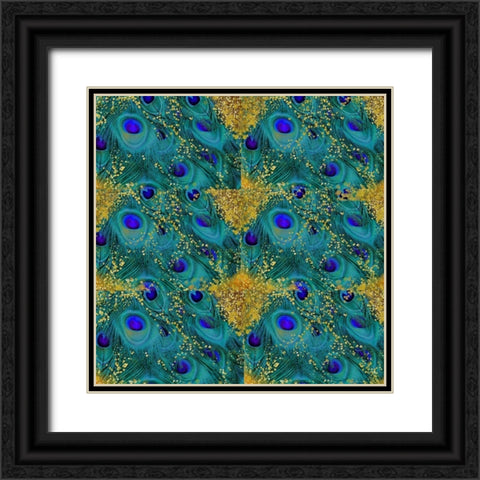Gold Speckled Peacock Pattern Black Ornate Wood Framed Art Print with Double Matting by Lavoie, Tina