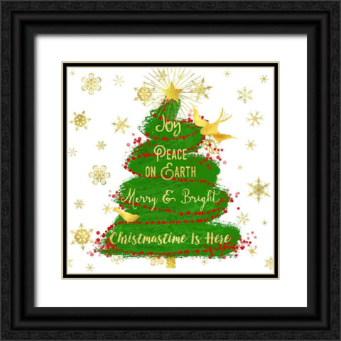 Joy Christmas Tree Black Ornate Wood Framed Art Print with Double Matting by Lavoie, Tina