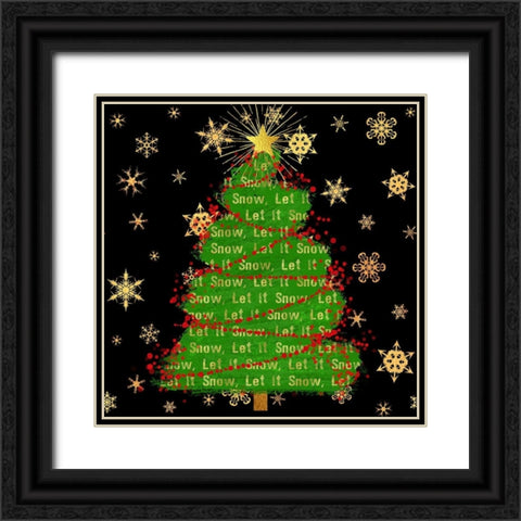 Let It Snow Christmas Tree Black Black Ornate Wood Framed Art Print with Double Matting by Lavoie, Tina