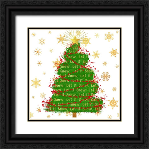 Let It Snow Christmas Tree Black Ornate Wood Framed Art Print with Double Matting by Lavoie, Tina