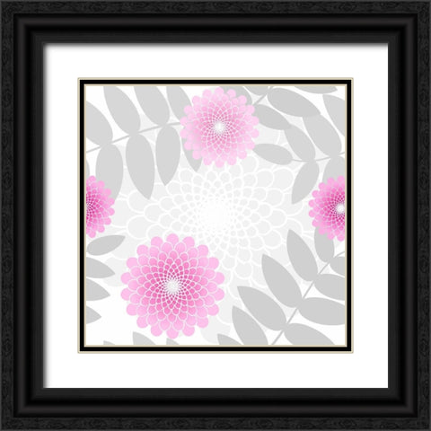 Flowers And Leaves Pattern Pink Black Ornate Wood Framed Art Print with Double Matting by Lavoie, Tina