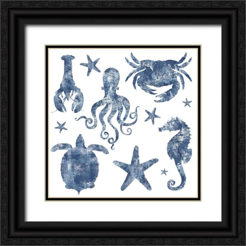 Marine Life Grouping Repeat Black Ornate Wood Framed Art Print with Double Matting by Lavoie, Tina