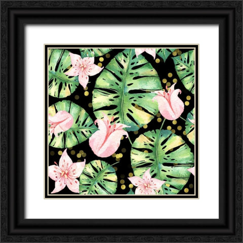 Tropical Monstera Floral Pattern Black Ornate Wood Framed Art Print with Double Matting by Lavoie, Tina