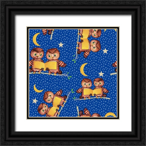 Cute Baby Owls Starry Night Pattern Black Ornate Wood Framed Art Print with Double Matting by Lavoie, Tina