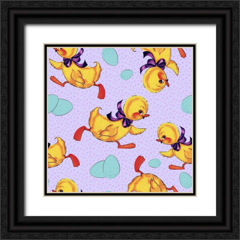 Cute Ducking Pattern Black Ornate Wood Framed Art Print with Double Matting by Lavoie, Tina