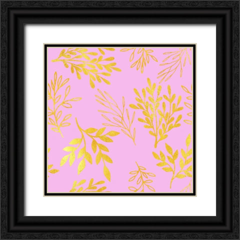Golden Leaves on Pink Pattern Black Ornate Wood Framed Art Print with Double Matting by Lavoie, Tina