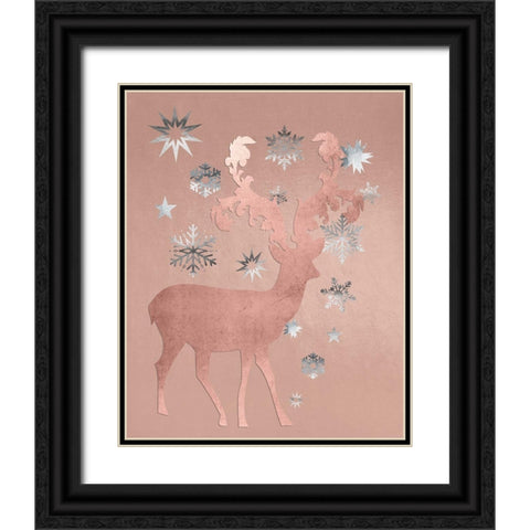 Park Avenue Rosegold Deer in the Silver Snow Black Ornate Wood Framed Art Print with Double Matting by Lavoie, Tina