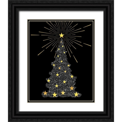 Park Avenue Starry Christmas Tree Black Ornate Wood Framed Art Print with Double Matting by Lavoie, Tina