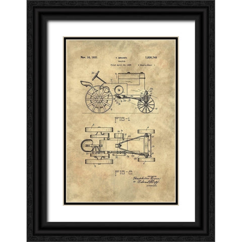 Tractor Blueprint - Industrial Farmhouse Black Ornate Wood Framed Art Print with Double Matting by Lavoie, Tina