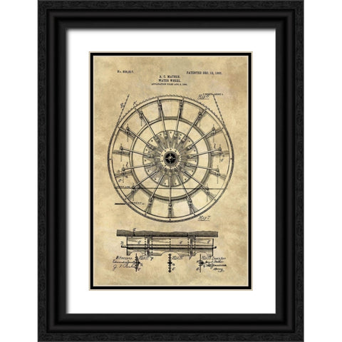 Water Wheel Blueprint Industrial Farmhouse Black Ornate Wood Framed Art Print with Double Matting by Lavoie, Tina
