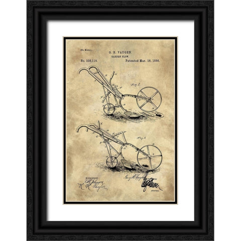 Garden Plow Blueprint Industrial Farmhouse Black Ornate Wood Framed Art Print with Double Matting by Lavoie, Tina