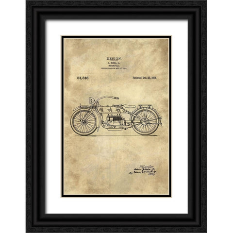 Motorcycle Blueprint Industrial Farmhouse Black Ornate Wood Framed Art Print with Double Matting by Lavoie, Tina