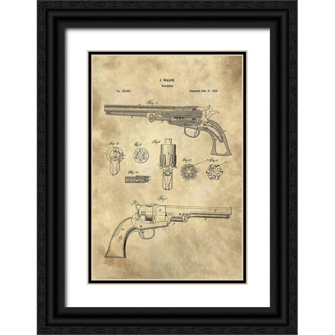 Revolver Blueprint Industrial Farmhouse Black Ornate Wood Framed Art Print with Double Matting by Lavoie, Tina
